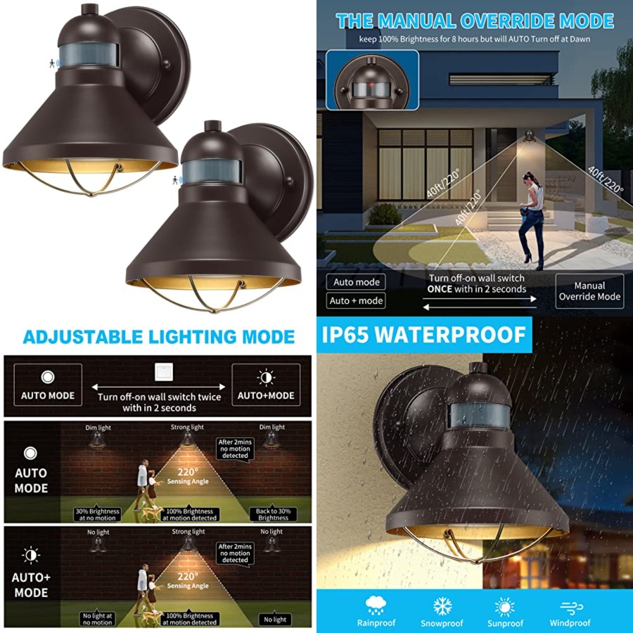 Outdoor Lighting With Sensor - Set di 2 Applique LED da